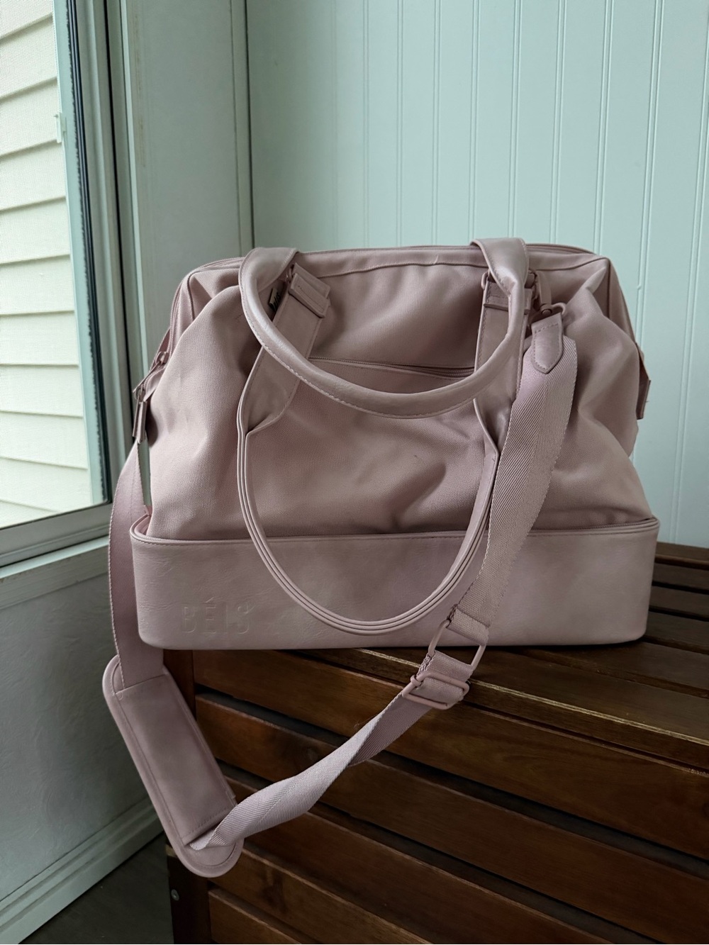 Large BEIS Blush Pink Travel Duffel Bag